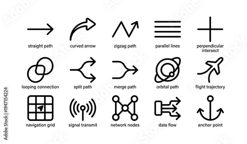 Vector symbols for paths and patterns: arrows, lines, abstract connections