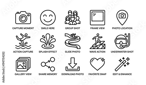 Icon set illustrating photography and photo editing concepts
