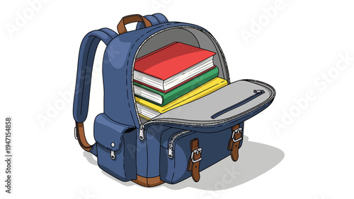 Blue Backpack with Books.