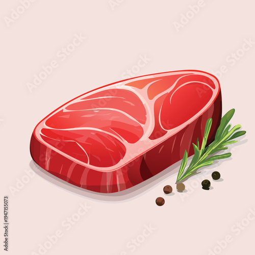 Fresh raw steak cut with rosemary and peppercorns isolated on pink background