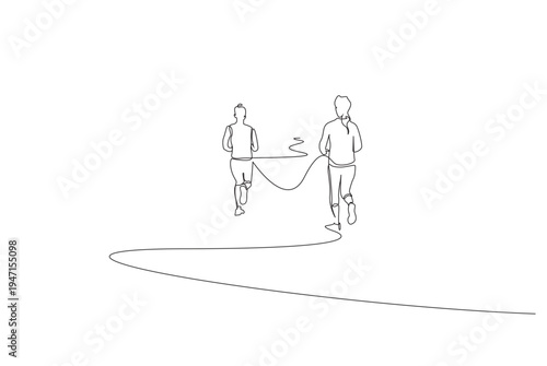 two women people together run sport outdoor health lifestyle one line art design