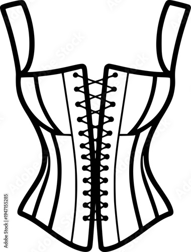 Black and white outline of a laced corset with shoulder straps lingerie fashion