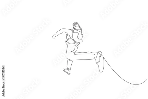 man person hiking climb backpack enjoy fun nature lifestyle one line art design