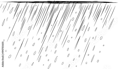 Hand Drawn Black And White Raindrops Falling Down White Background water weather