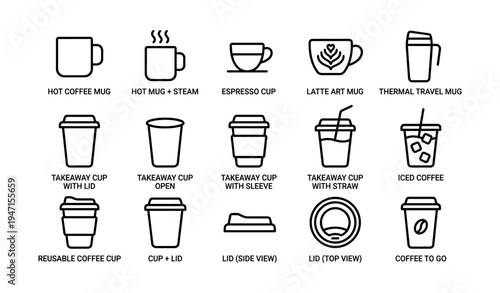 Various coffee mug and cup icons with different styles