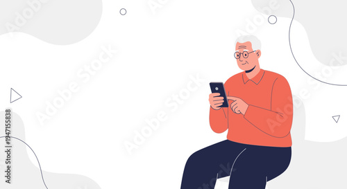 Elderly Man Using Smartphone, Modern Technology and Lifestyle