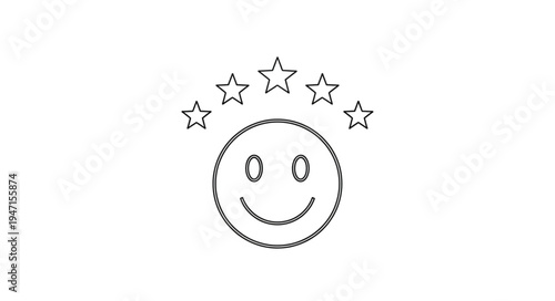 Happy face with five stars above representing excellent rating.