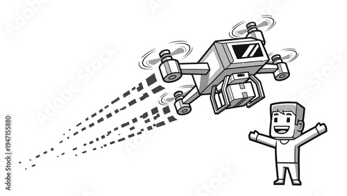 Man Watching Drone Flying.