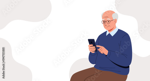 Elderly Man Using Smartphone, Senior Technology, Modern Communication