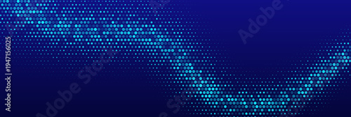 Digital data wave background. Blue dot pixel halftone wave with dynamic motion effect. Futuristic technology banner, poster, backdrop. Modern abstract technology vector illustration.