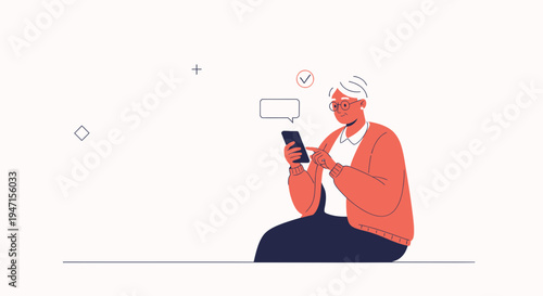 Elderly Woman Using Smartphone for Communication, Digital Connection