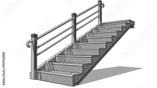 Metal staircase with railing.