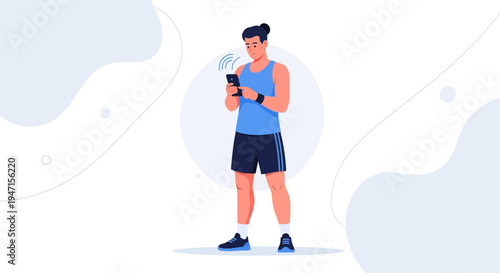 Fit man using smartphone, communication, fitness app, technology, health, lifestyle
