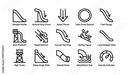 Water slide icons collection featuring various designs and styles