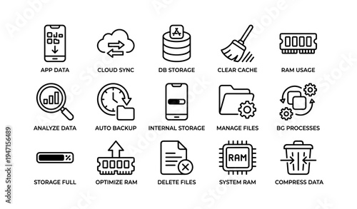 Mobile storage icons: data management and optimization tools