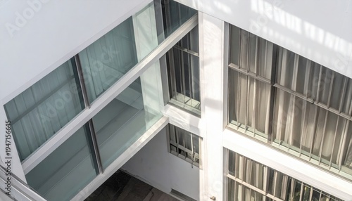 Modern Architecture with Geometric Glass Facade and White Walls