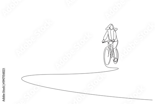 woman female bicycle city transport outside active one line art vector design
