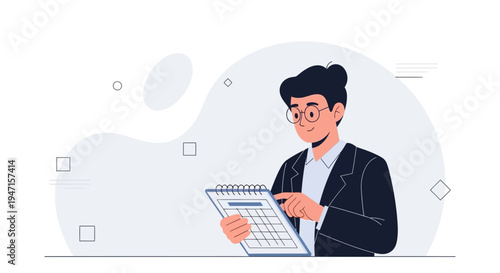 Man in Suit Planning with Calendar, Business Meeting Schedule, Task Management