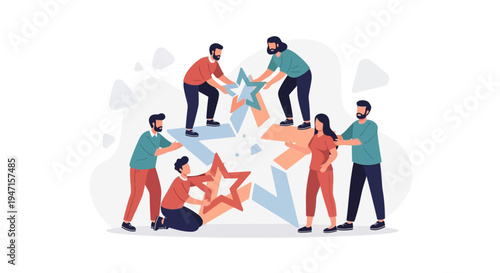 Teamwork building a star, collaboration, success, business concept