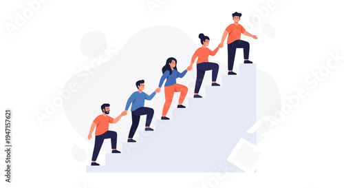 Teamwork climbing stairs, helping each other reach success, collaboration concept
