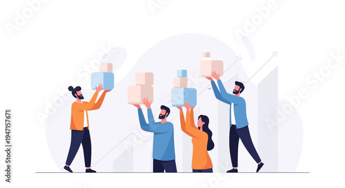 Teamwork building blocks for business growth and success concept illustration