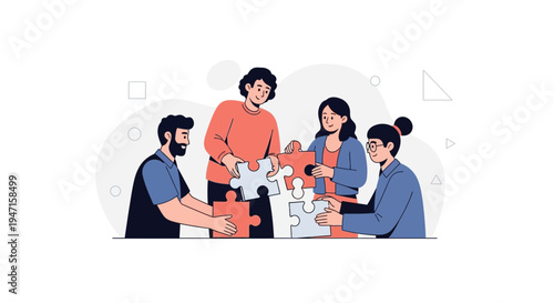 Teamwork assembling puzzle pieces, collaboration, strategy, success, business concept illustration