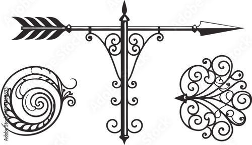 Vintage ornate arrow silhouette set decorative filigree vector