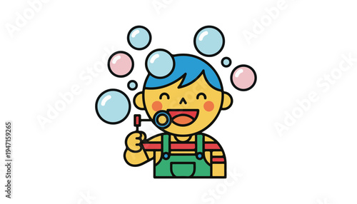 Vector happy autistic child playing with bubbles neurodiversity inclusion sensory play education concept World Autism Awareness Day