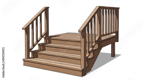 Wooden Staircase with Railings.