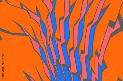 Abstract Orange Graphic With Blue And Pink Jagged Stripes, Dynamic Geometric Pattern Art