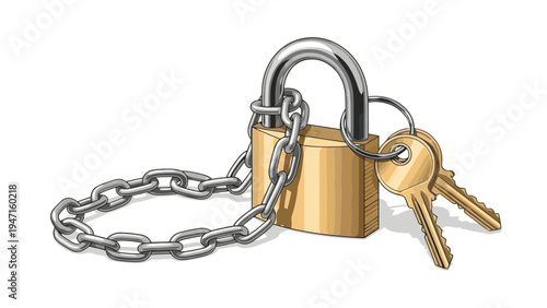 Padlock with Chain and Keys.