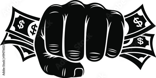 Fist Holding Dollar Bills Silhouette vector illustration