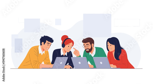 Diverse Team Collaborating on Laptops in Modern Office Meeting