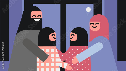 Happy Muslim Family Celebrating Eid al Fitr Together With Hugs And Smiles