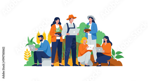 Farmers and Agronomists Use Laptops in the Field. Digital Agriculture, Smart Farming, and Technology Teamwork.