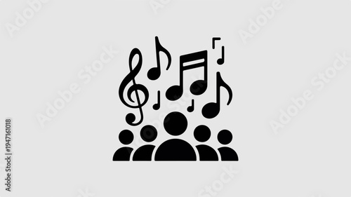 Music notes floating above diverse group of people in harmony