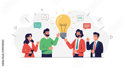 Teamwork and Innovation: Business People Holding a Bright Idea Light Bulb