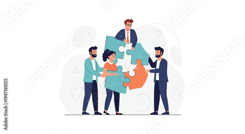 Teamwork puzzle solution concept, people assembling jigsaw pieces, collaboration and strategy