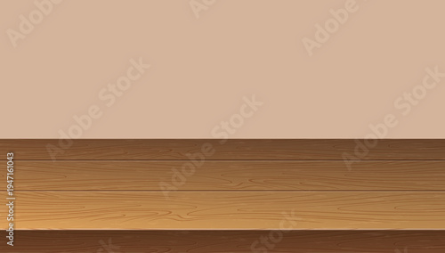 Minimal tan wall and dark wooden surface abstract background template illustration vector artwork design for product mockups