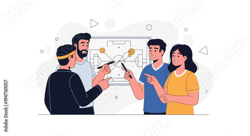 Team Brainstorming Strategy Meeting on Whiteboard with Tactics