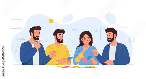 Team Brainstorming with Sticky Notes, Collaboration and Ideas