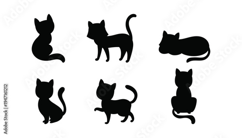 Set of black cat silhouettes feline animal illustration vector artwork design for halloween logo graphics