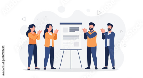 Team Applauding Success at Presentation Board