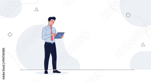 Business man using tablet computer, modern office background, digital technology concept