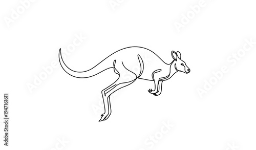 Minimal continuous line art jumping kangaroo wildlife vector illustration