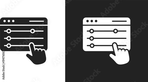 Hand Adjusting Sliders on a Control Panel Interface, Two Versions settings adjustment
