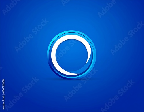 Circular form with blue hues, a white core, and a drop shadow against an azure background