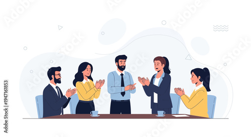 Business team applauding in a meeting, celebrating success, teamwork, and achievement
