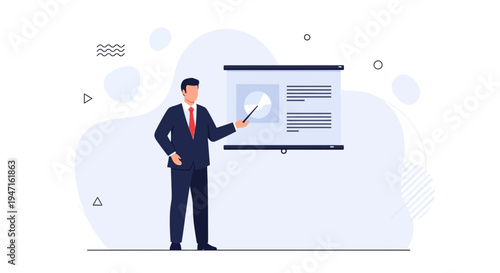 Businessman presenting a financial chart and data on a projector screen