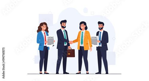 Business partners shaking hands, signing contract, successful deal, teamwork, agreement